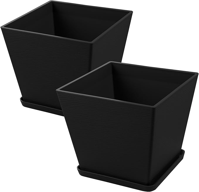 Kozyard 2Packs Taper Planter Indoor Outdoor Plant Pots with Tray Collecting Water for Porch, Patio, Backyard Planters Modern Décor for Tall Plants, Flowers