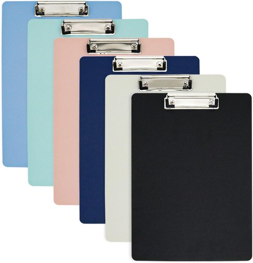 BOMEI PACK Plastic Clipboard - 6-Pack Assorted Colors | 12.5 x 9 Inch Office Supply Set