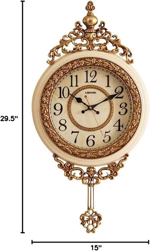 SHISEDECO Elegant, Traditional, Decorative, Hand Painted Modern Grandfather Wall Clock Fancy Ethnic Luxury Handmade Decoration, Swinging Pendulum for New Room or Office. Large. 29.5 Inch. (Yellow)
