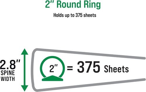 Office Essentials 3-Ring Binders - 2" Round Rings, 375-Sheet Capacity, Black | 4-Pack