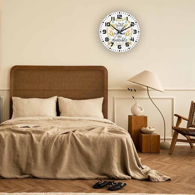 Everything is Possible Wall Clock 10 inch Round Silent Non Ticking Wood Wall Clocks Battery Operated Easy to Read Decorative Wall Clock for Bedroom Kitchen Living Room Bathroom
