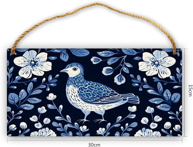 Art Deco styles Blue Bird Wooden Art, 12x6 Inch Stylish Wood Decors for Retro Design Lovers & Nature Fans, Infuse Your Home with Elegant Botanical Retro Vibes