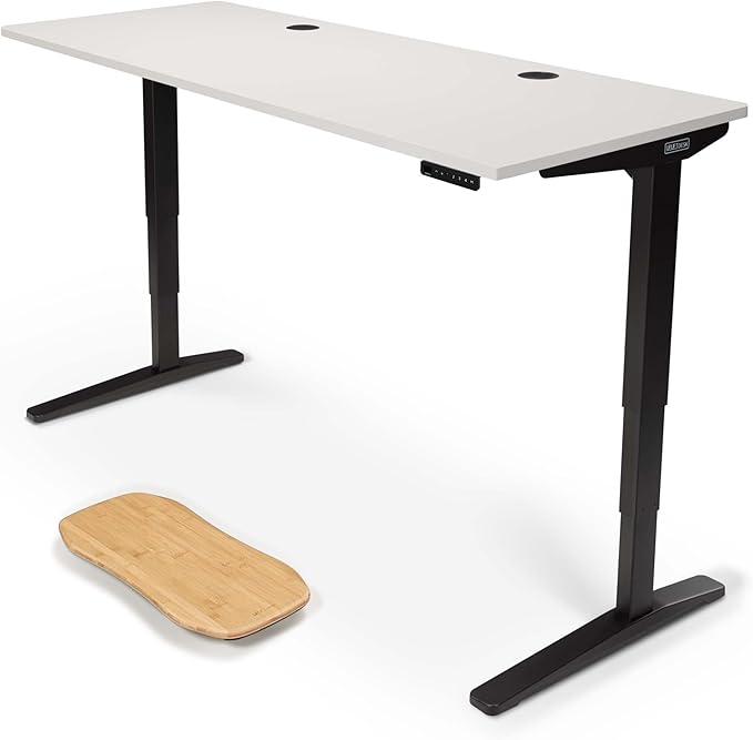 UPLIFTDESK V2 2-Leg White Laminate Wood Standing Desk – Adjustable Height, Advanced 1-Touch Memory Keypad, Under Desk Cable Management, Wire Grommets & Rocker Board (Black C-Frame, 72 x 30 inch)