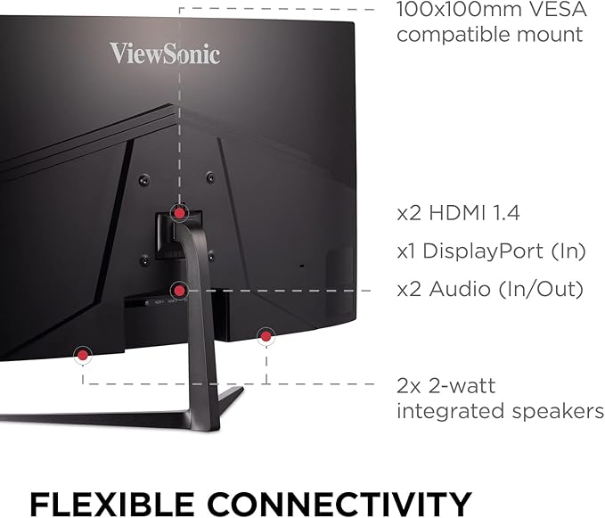 ViewSonic VX3218C-2K 32 Inch Curved 1440p 1ms 180Hz Gaming Monitor with AMD FreeSync Premium, Eye Care, HDMI and Display Port
