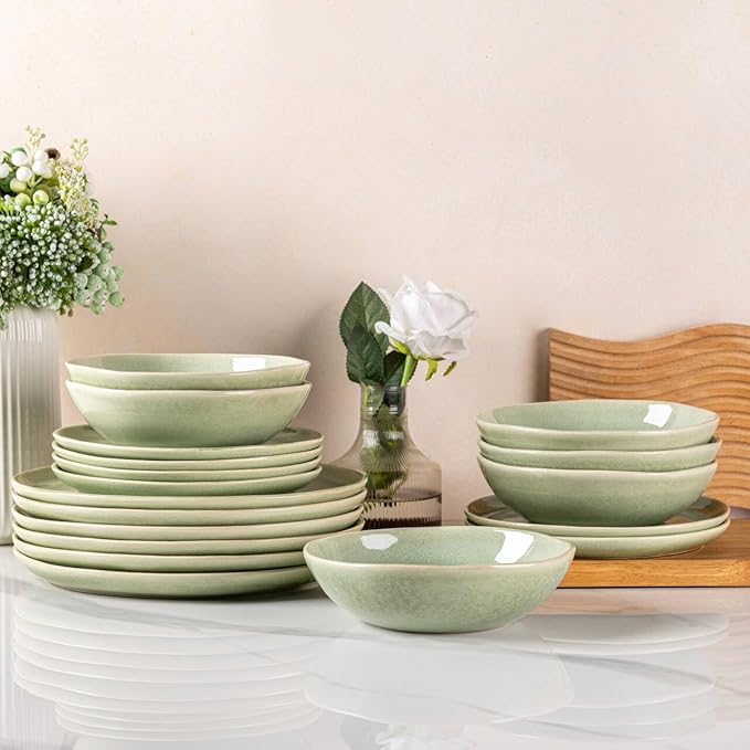 AmorArc Ceramic Dinnerware Sets,Handmade Reactive Glaze Stoneware Plates and Bowls Sets,Highly Scratch Resistant | Dishwasher & Microwave Safe Dishes Set,Service for 4 (12pc)