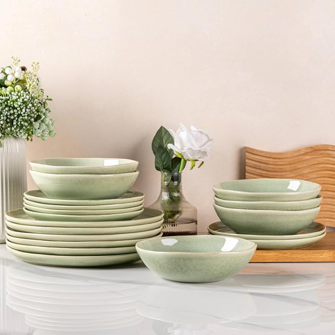 AmorArc Ceramic Dinnerware Sets,Handmade Reactive Glaze Stoneware Plates and Bowls Sets,Highly Scratch Resistant | Dishwasher & Microwave Safe Dishes Set,Service for 8 (24pc)