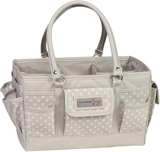 Everything Mary Deluxe Store & Tote Organizer – Tan Dot Craft Tote with Handle – Art Supply Caddy for Sewing, Scrapbooking, DIY Projects & Creative Tool Storage