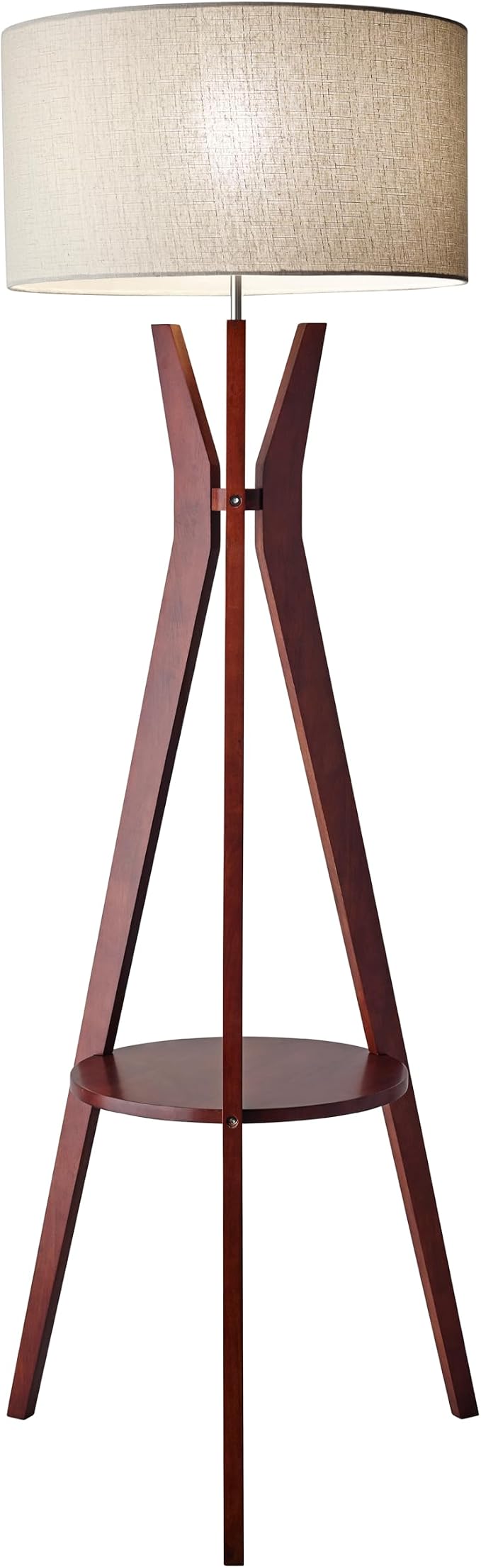 Adesso Floor Lamp with Walnut Wood and Oatmeal Linen Lampshade – 3-Way Adjustable Brightness, Lamp with Shelf for Bedroom, Living Room, and House Décor, 59.5” x 20”