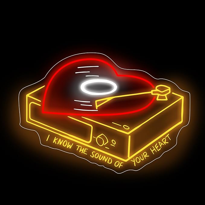 Heart shape vinyl record neon sign, Music Wall Décor, 90s theme party decoration, music decor, bar decor, Home, A esthetic Room, Wedding, Party, Kitchen, Record Label, Sound Studio, Gold