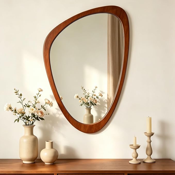 Ferytange Asymmetrical Wood Frame Wall Mirror, 34" H x 24" W Modern Irregular Decorative Mirror, Unique Wall Art for Living Room Bedroom Entryway, Mid Century Modern Home Decor