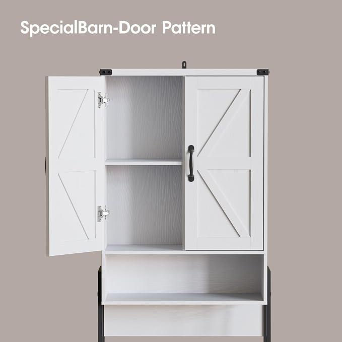 Vabches Over The Toilet Storage Cabinet with 2-Door Design Bathroom Organizers and Storage with Anti-Tip Device Over Toilet Organizer with Shelves for Bathroom,Restroom,Laundry White