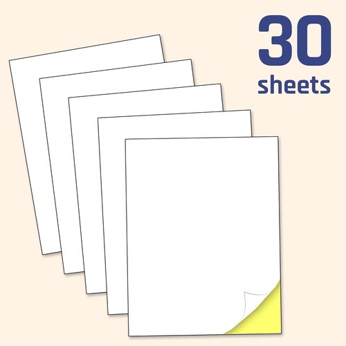Printable White Sticker Paper by [Brand Name] - 30 Sheets, Matte Finish for Laser & Inkjet Printing | Letter Size (8.5" x 11")