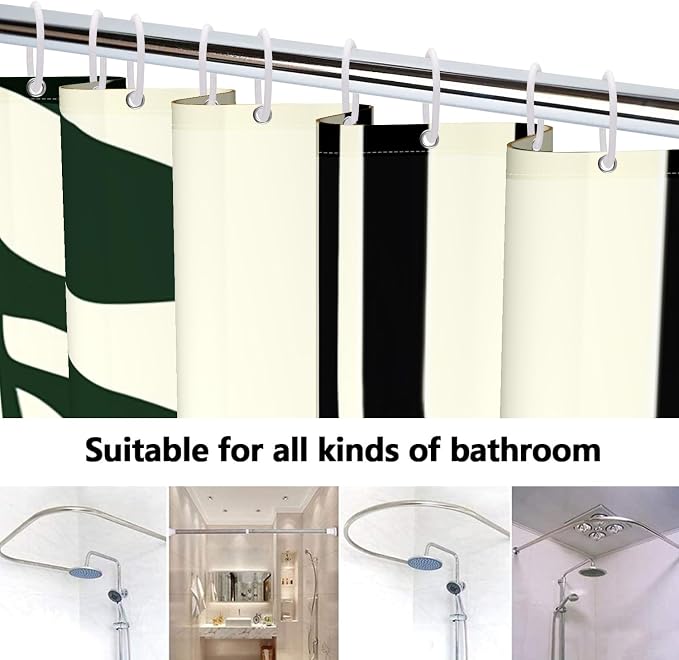 Boho Geometric Shower Curtain Beige Mid Century Abstract Arch Curve Bathroom Curtain Minimalistic Sun Shower Curtain Sets Bathroom Extra Long 72x108 in with 12 Hooks