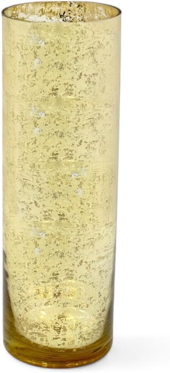 Hosley 12 Inch High Mercury Gold Glass Vase Decorative Glass Hurricane Vase. Ideal for Floral Arrangements Cut Flowers Weddings Aromatherapy DIY Craft Projects Led Lantern Votive Garden Spa