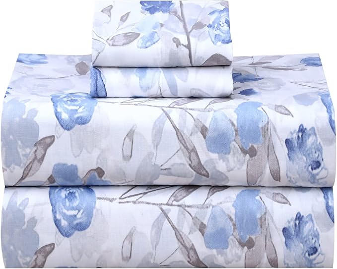 RUVANTI 100% Cotton King Size Sheets Set, 4 Pieces, Soft & Breathable Percale Weave Bedding, Deep Pocket 16", Hotel Standard, Crisp Cool Feel, Durable, Perfect Floral Bed Sheet, Monotones