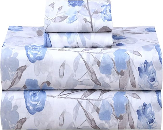 RUVANTI 100% Cotton King Size Sheets Set, 4 Pieces, Soft & Breathable Percale Weave Bedding, Deep Pocket 16", Hotel Standard, Crisp Cool Feel, Durable, Perfect Floral Bed Sheet, Monotones