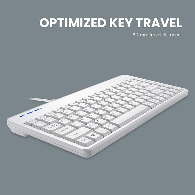 Perixx PERIBOARD-409WU US, Wired USB Mini Keyboard - White - US English