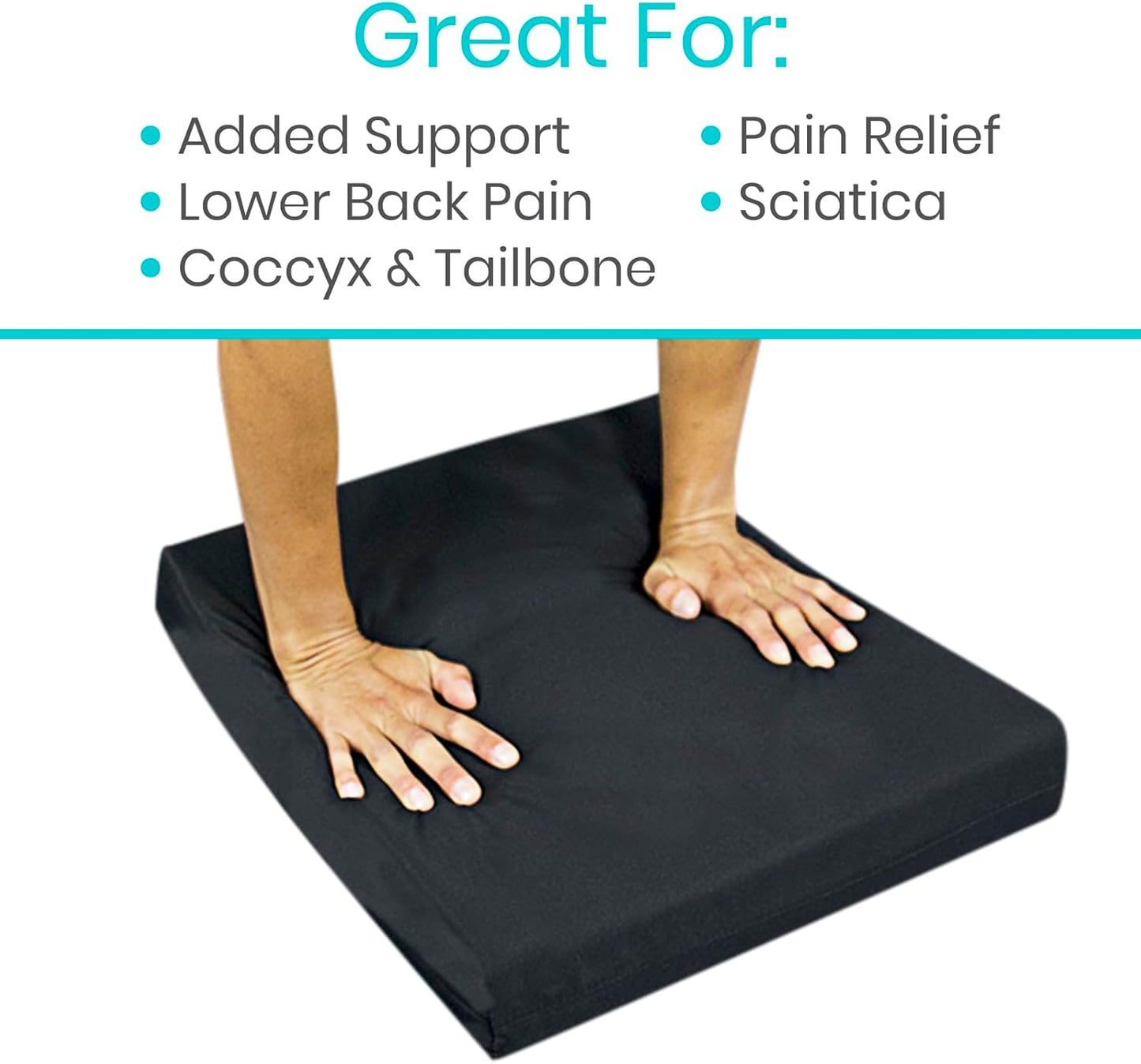 Vive Wheelchair Cushion - Gel Seat Pad for Coccyx Pain Relief | Waterproof Cover & 4-Layer Foam Support