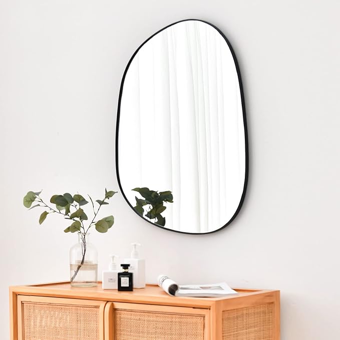 ELEHUME Asymmetrical Wall Mirror for Decor 17.5"*22.5", Modern Black Framed Wall Mirror for Living Room Bathroom Bedroom Entryway ELE-STOU-0066B