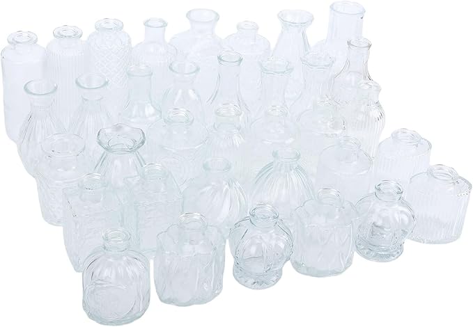 Zerodis Glass Bud Vases, Vases Vintage Elegant Small Flower Wedding Banquets Table Setting Decorative for Birthday Anniversary Tabletop Decor Glass Bud,Transparent