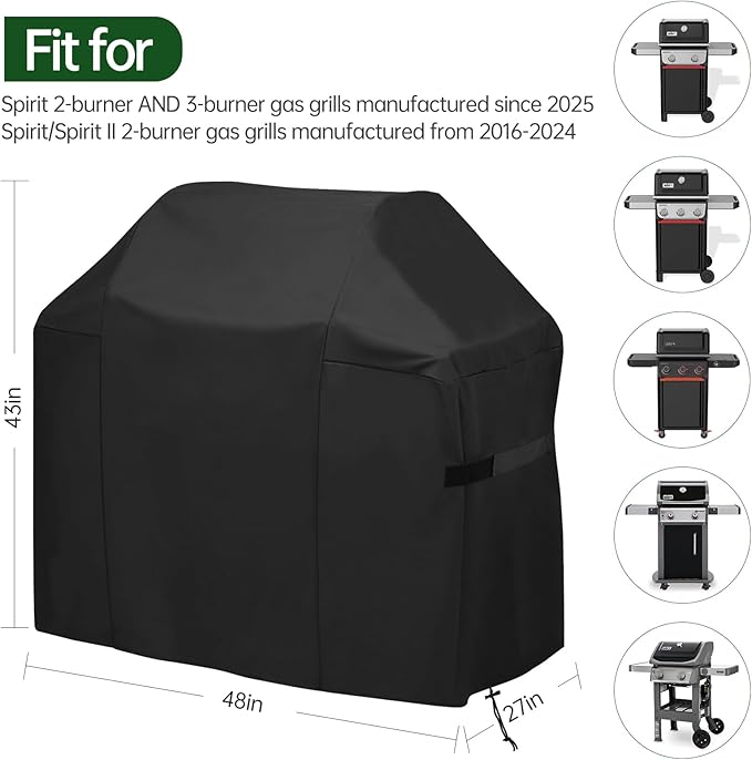 48 Inch Premium Outdoor Grill Cover Fit for Weber Spirit 200 & Spirit 300 Series Gas Grills,BBQ Covers for Weber Spirit 2-3 Burner Grill, Heavy Duty Waterproof Fade Resistant