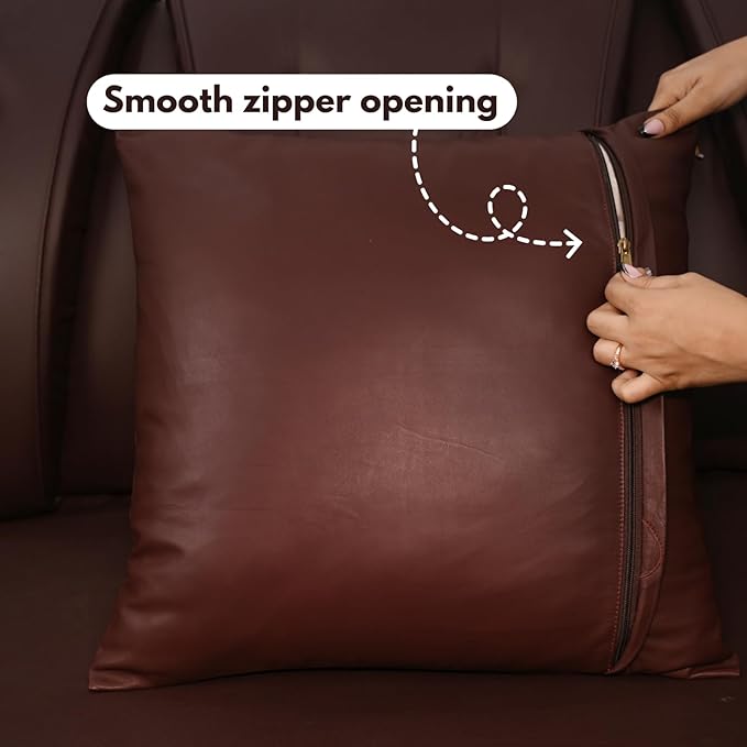 D DOLLY LAMB Lambskin Leather Pillow Cover - Sofa Cushion Case - Decorative Throw Covers for Living Room & Bedroom, 18x18 Inches - Dark Brown Plain Pack of 1