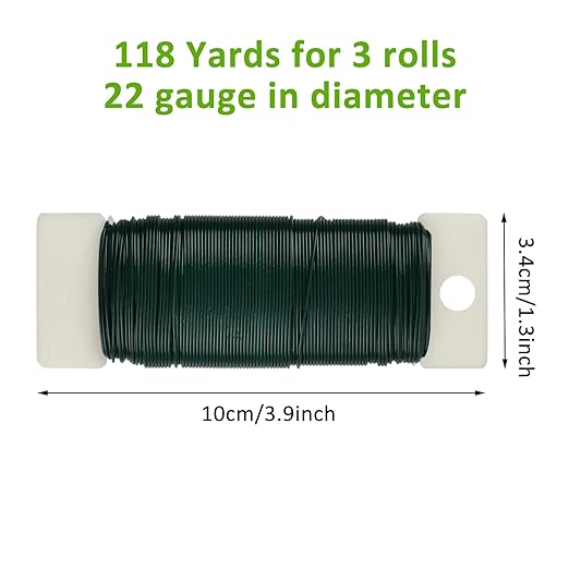 3 Pack Flexible Green Wire - 118 Yards, 22 Gauge, Paddle Wire for Crafts, Christmas Wreaths, Tree & Flower Arrangements