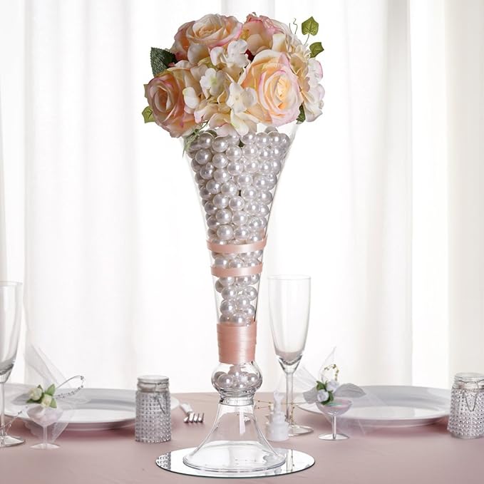 4 pcs 18" Tall Clear Glass Trumpet Vases for Wedding Centerpieces | 18 Inches Planter Flowers Container for Party Event Home Decorations Cheap Bulk Supplies for Reception & Table Display