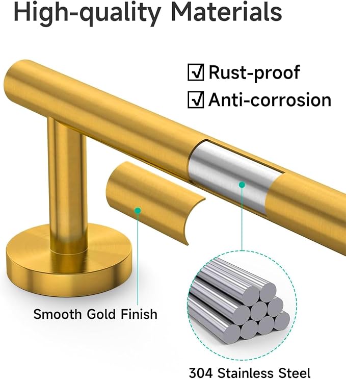 USHOWER Brushed Gold Towel Bar, 18-Inch Towel Racks for Bathroom Wall-Mounted, Thicken SUS304 Stainless Steel Towel Rod (Total Length 20-Inch)