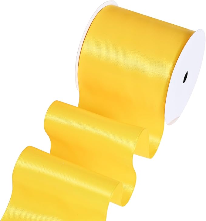 YAMA Yellow Double Faced Satin Ribbon, 3 Inch 10 Yards, Great for Crafts Bows Flower Bouquet Wedding Home Decor Gift Wrapping