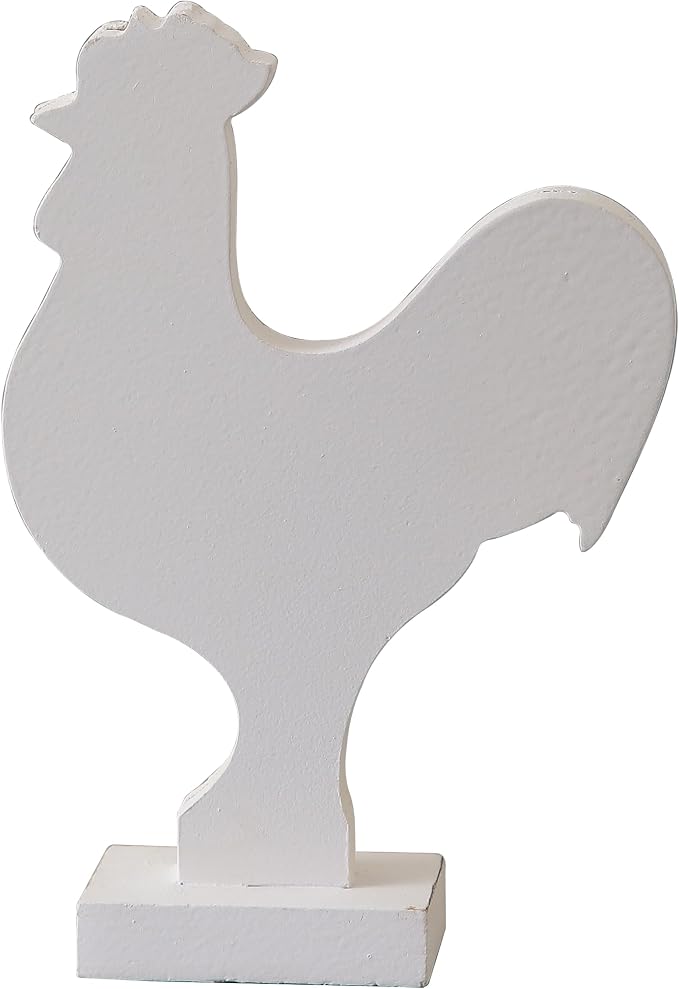 Rustic Small Chicken Statue Kitchen Decor 6 X 8 Inch, Handmade Distressed White Rooster Decor for Tabletop, Wooden Chicken Themed Gifts for Christmas Kitchen Mantel Dining Room Living Room