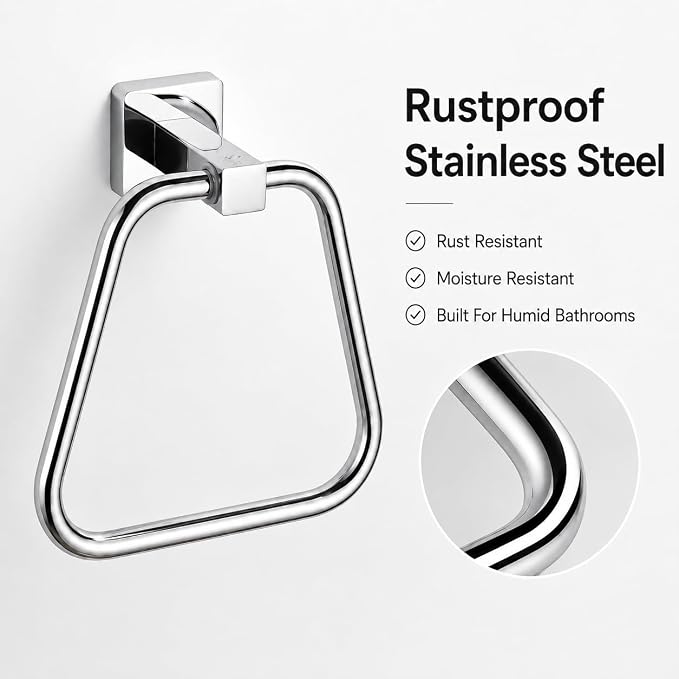Chrome Towel Ring for Bathroom 2 Pack, Kitchen Bath Towel Holder Hangers Wall Mount Heavy Duty Stainless Steel