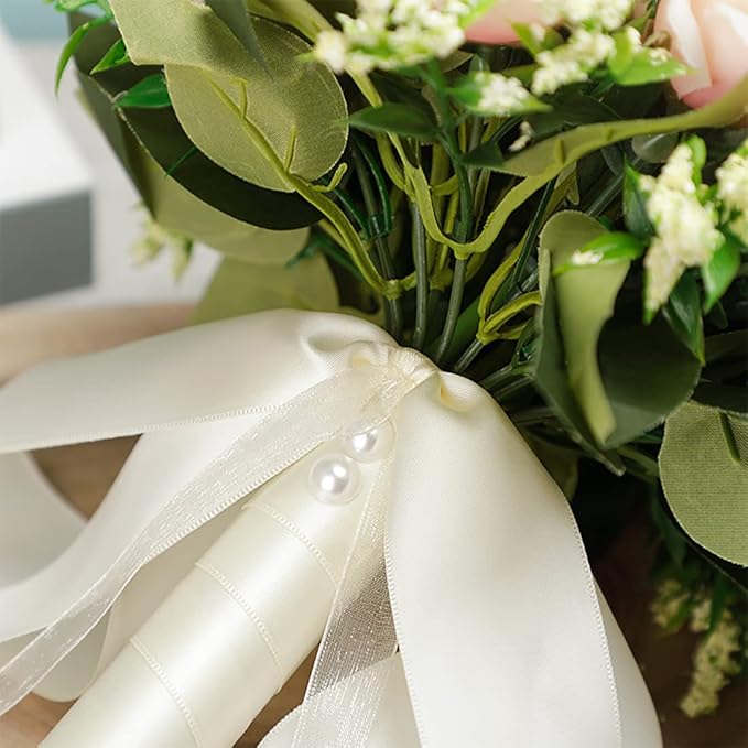 CYANLUX Wedding Bouquets for Bride Bridesmaid Bouquet Champagne White Artificial Roses Flowers for Wedding Valentine's Day Church Home Decoration (1#White)…