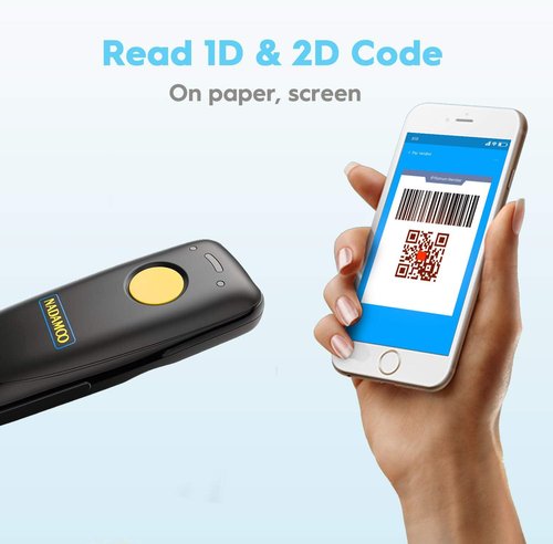 NADAMOO 2D Wireless Barcode Scanner - Bluetooth Compatible, Portable USB QR Code Reader for iPhone, iPad, Android & PC