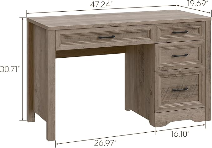 Vabches Farmhouse Executive Desk with Storage and Ample File Drawer, Rustic Large Home Writing Desk for Bedroom, Grey