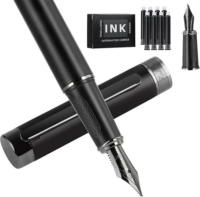 Zalantan Fountain pen, luxury pen, Nice pen gift, pure copper heavy feel Office Executive Pen Smooth Writing Pens for Men Funcy Pens with Gift Case 10 black ink cartridges (Black)