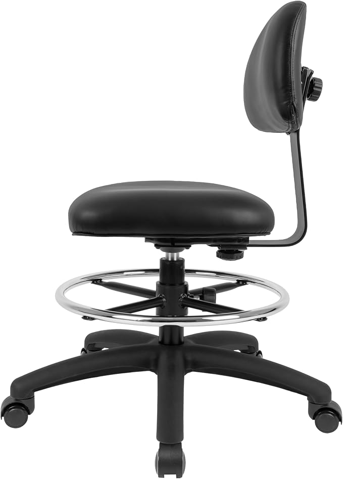 Chair Master FSS Series Square seat (19"-27") seat Height Chair. Vinyl-for Office, Garage, Desk, Shop, Computer, Doctor, Medical, Easy to Clean! 18" Footring (Black, Mid Stool, Self Braking Casters)