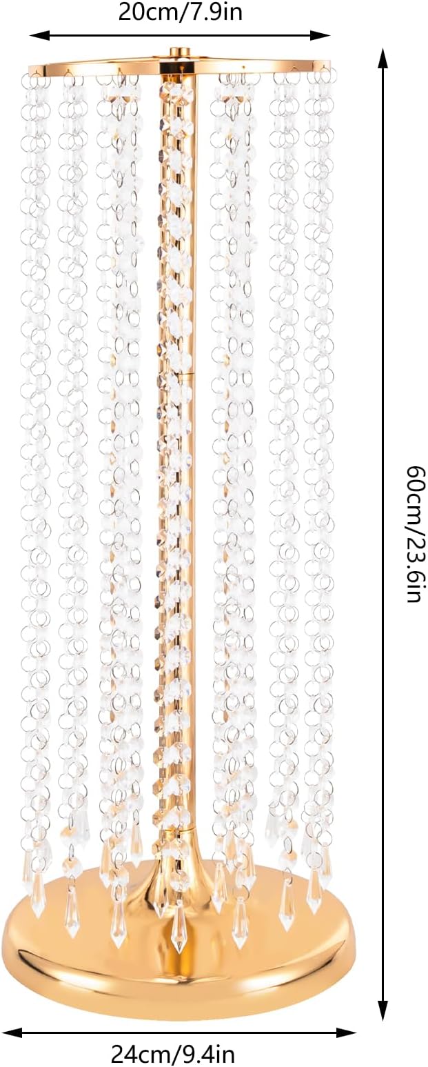 10 Pcs 23.6In Tall Crystal Flower Vase, Acrylic Crystal Flower Vases Metal Flower Stand for Wedding Reception and Event Centerpieces 9.4 x 9.4 x 23.6 Inch Gold