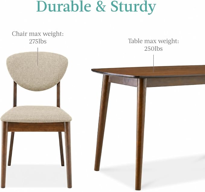 Best Choice Products 5-Piece Dining Set, Compact Mid-Century Modern Table & Chair Set for Home, Apartment w/ 4 Chairs, Padded Seats & Backrests, Wooden Frame - Walnut/Oatmeal