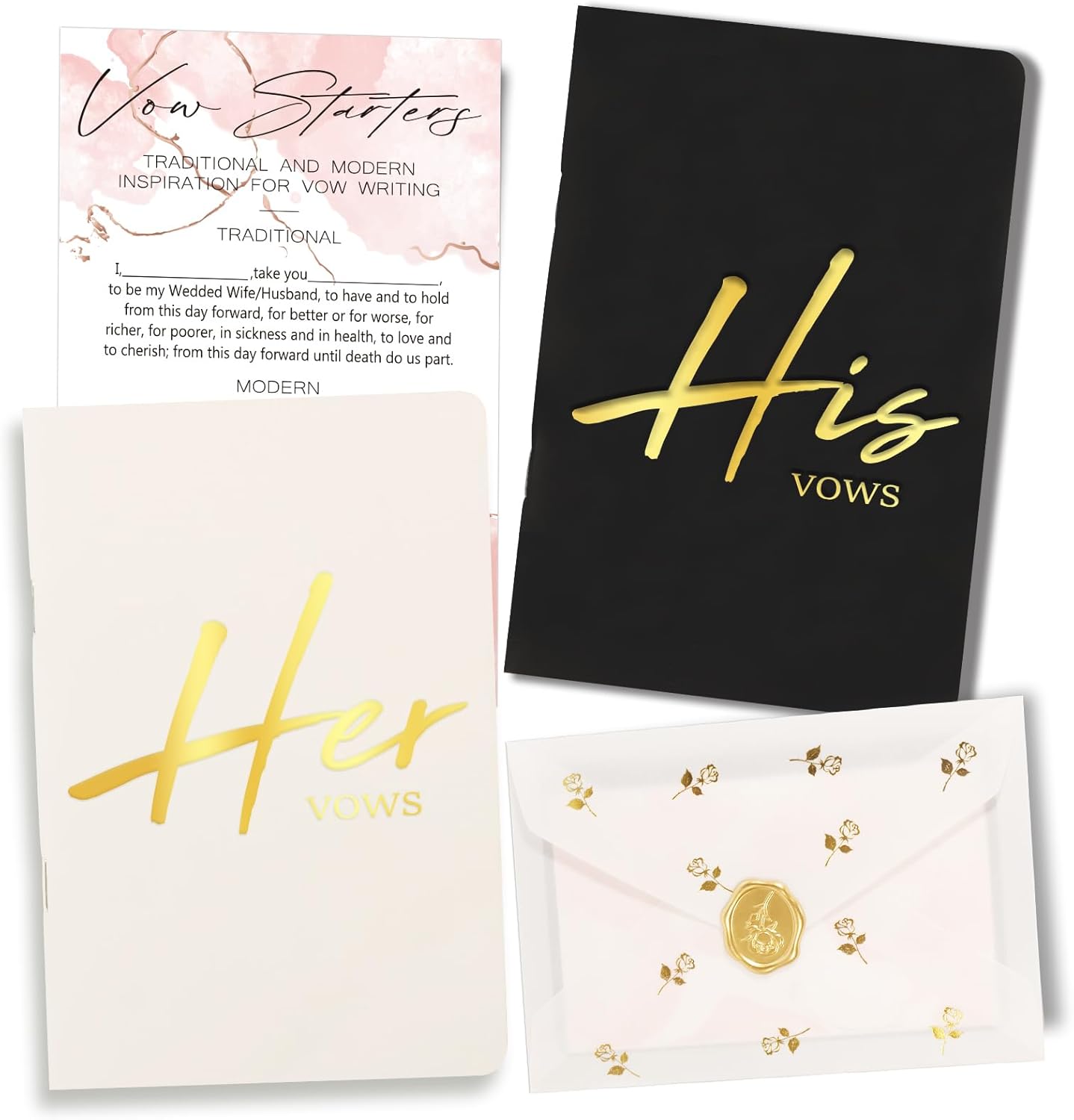 Skiennix Wedding Vow Books - Soft Touch with Gold Foil | 28 Lined Pages in Ivory & Black