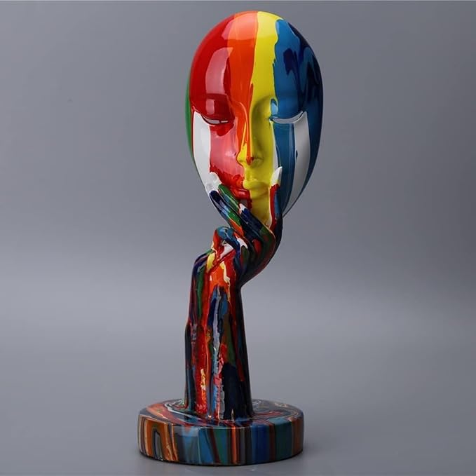 suruim Simple Creative Colorful Female Face Art Statue Thinker Sculpture Abstract Character Crafts Ornament Home Office Bedroom Living Room Study Decoration (Large 15.3x4.9x4.9in)