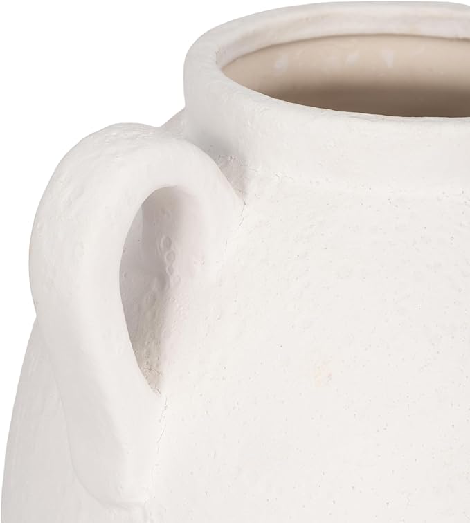Decorative Vase for Home Decor – Textured Ceramic Jug with Handles, White Table Vase for Flowers, Modern Centerpiece for Living Room Styling or Shelf Displays, Casual Home Accent – 13", White