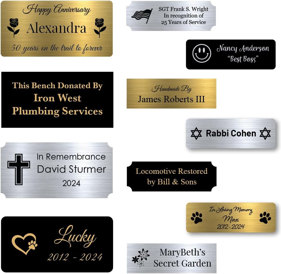 Skiennix Custom Engraved Name Plates - Personalized Pet Urn Memorial Plaque | 2x4 Inch Gold Plate with Black Text
