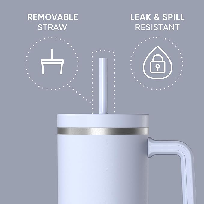 Hydrapeak Voyager 40 Oz Stainless Steel Tumbler with Handle, Insulated Water Bottle With Straw & Lid, Cupholder Friendly Reusable Travel Mug (Iceberg)