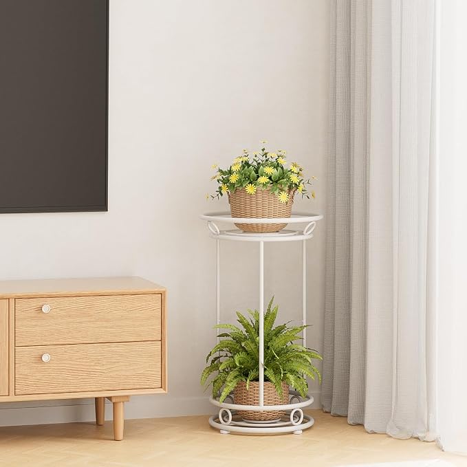 YIUKEA Plant Stand Indoor Outdoor - Metal Planter Holder Shelf Tall Tiered Flower Pot Display Organizer Rack for Garden, Patio, Living Room, Bathroom, Office (White)