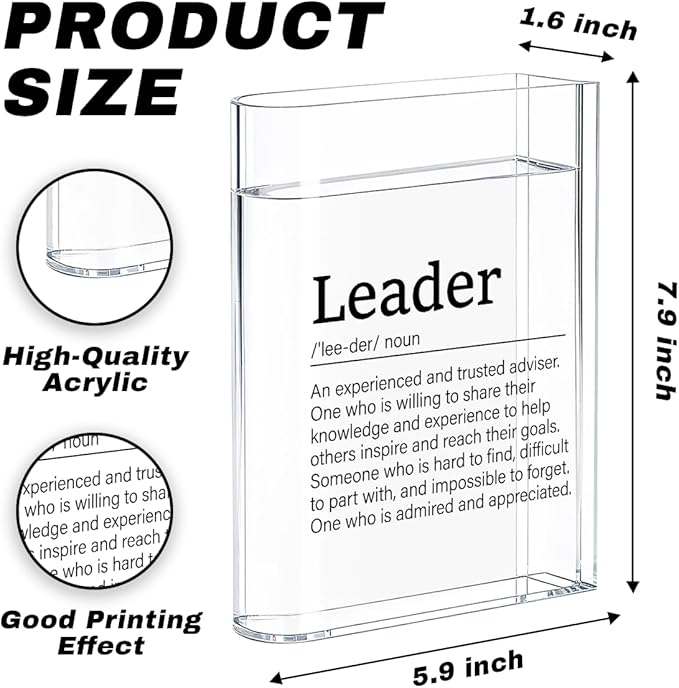 Leader Boss Bosses Day Gifts for Women Men Manager Funny Office Decor for Women Wooden Acrylic Book Flower Vase National Boss Day Decorations Gifts for Leader HR Manager Men Bookshelf Desk Decor