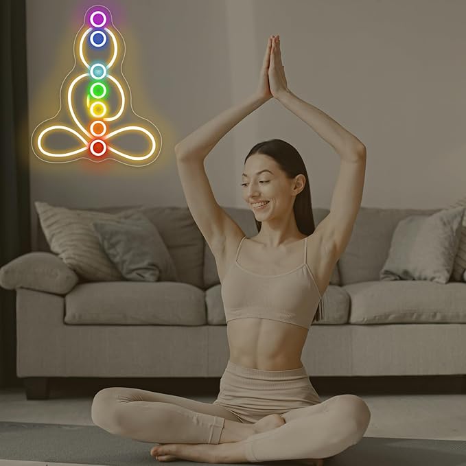 Seven Chakras Meditation Neon Sign Custom Yoga Studio Logo LED Sign Chakras LED Neon Pilates Studio Art Meditation Room Wall Art Yoga Lover Gift, Psychic Chakras Healing Exercise, Peaceful Sign