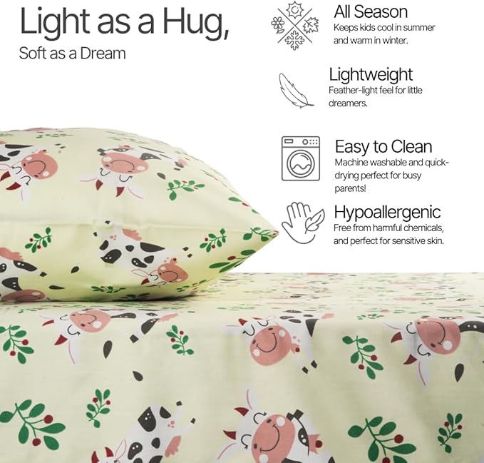 Salt Earth 100% Cotton 210TC Kids Bedsheet, Twin Sheet Set, Toddler Bed, 4-Piece Set – 2 Fitted Sheets & 2 Pillowcases, Themed Toddler Bed Sheets, Cute Kids Bedding (Cow/Seal)