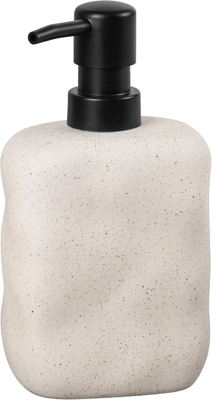 Modern Ceramic Soap Dispenser, Beige Speckled Finish, Black Pump Top, Refillable Liquid Container for Bathroom Kitchen (Beige, 1 Pack)