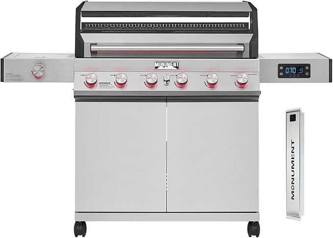 Monument Grills 6-Burner Convertible Natural Gas Smart bbq Grill Stainless Steel Denali 605 with Smoke Box (Without Conversion Kit)